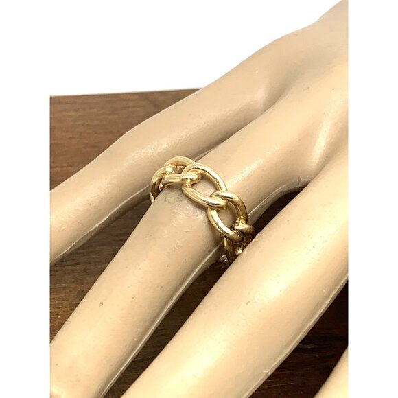 Wedding Band 14k Yellow Gold Ring 6.5mm Wide Curb Chain Estate Jewelry Size 6.5 - Picture 14 of 15